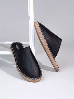Styli - Men Black Faux Leather Mules