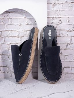 Styli - Men Navy Blue Faux Suede Mules