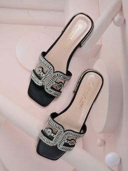 Ronnie Grey - Women Black Embellished Open Toe Flats