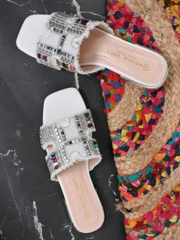 Ronnie Grey - Women Black Embellished Open Toe Flats