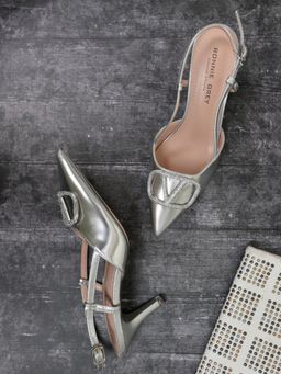 Ronnie Grey - Women Silver Metallic Western Embellished Mule Heels