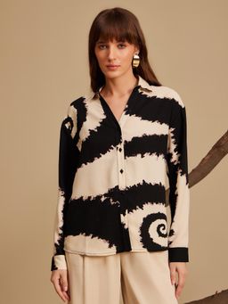 Kazo - Women Woven Printed Relaxed Fit Black Shirt