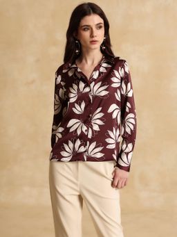 Kazo - Women Woven Printed Relaxed Fit Maroon Shirt