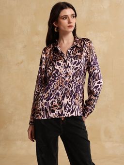 Kazo - Women Woven Printed Relaxed Fit Purple Shirt