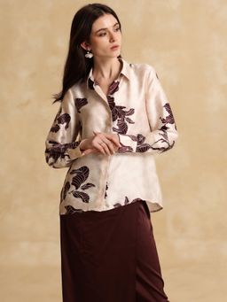 Kazo - Women Woven Printed Relaxed Fit Maroon Shirt