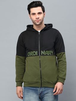 RIGO - Men Olive Green Printed Hooded Fleece Jacket