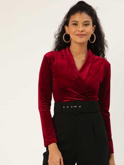 ANVI Be Yourself - Casual Regular Sleeves Solid Women Maroon Top