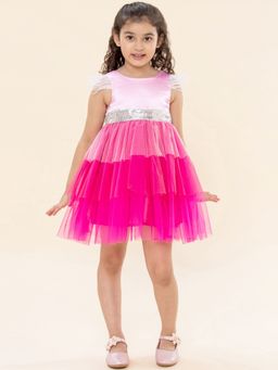 A.T.U.N. - Girls Pink Sleeveless Colorblock Party Dress