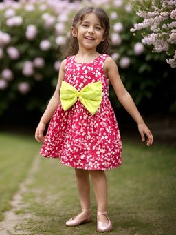 A.T.U.N. - Girls Pink Floral Printed Sleeveless Pam Bow Dress