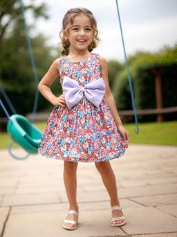 A.T.U.N. - Girls Multi-Color Floral Printed Sleeveless Pam Bow Dress