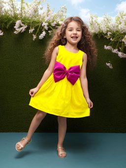 A.T.U.N. - Girls Yellow Sleeveless Pam Bow Dress