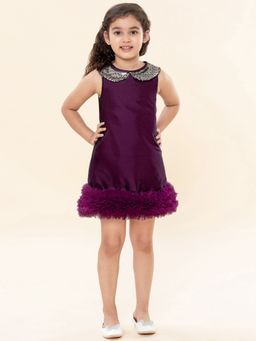 A.T.U.N. - Girls Wine Jewel Round Neck A-Line Dress