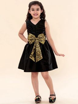 A.T.U.N. - Girls Black Embellished Fit and Flare Casual Dress