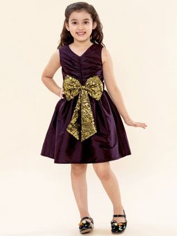 A.T.U.N. - Girls Wine Embellished Fit and Flare Casual Dress