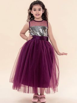 A.T.U.N. - Girls Wine Embellished Net Maxi Dress