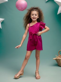 A.T.U.N. - Girls Pink Solid One Shoulder Playsuit