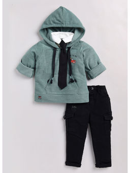 Little Collars - Blended Fabric Solid Plain Grey T Shirt & Pant (Set of 2)