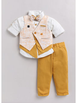 Little Collars - Abstract Collar Neck Mustard Shirt & Jacket & Trousers (Set of 4)
