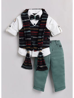 Little Collars - Stripes Collar Neck Black Shirt & Jacket & Trousers & Stole (Set of 5)