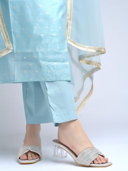 Shoetopia - Womens Embellished Rhinstone Silver Heels