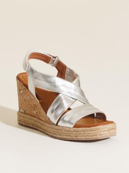 Peach Flores - Womens Silver Amnesia Leather Wedges Heels