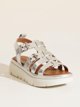 Peach Flores - Womens Silver Amani Leather Wedges Heels
