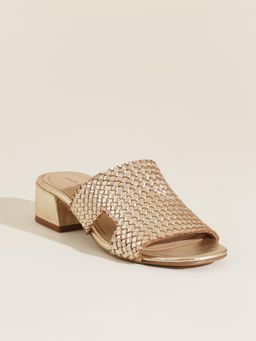 Peach Flores - Womens Gold Blanca Leather Heels