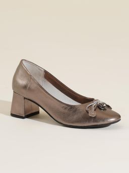 Peach Flores - Womens Metallic Barbara Leather Pumps