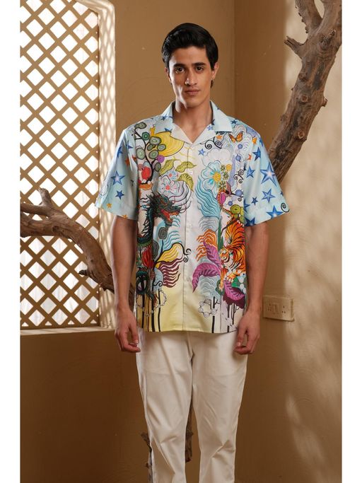 Loudless Breath Cuban Collar Multi-Color Printed Shirt