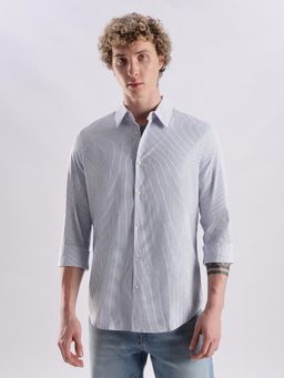 Calvin Klein - Striped Slim Fit Blue Color Cotton Shirt