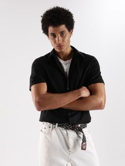 Calvin Klein - Solid Slim Fit Black Color Cotton Shirt