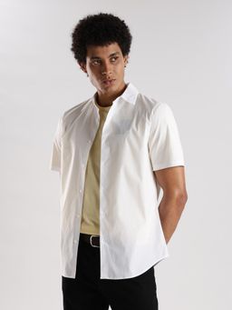 Calvin Klein - White Solid Slim Fit Cotton Shirt