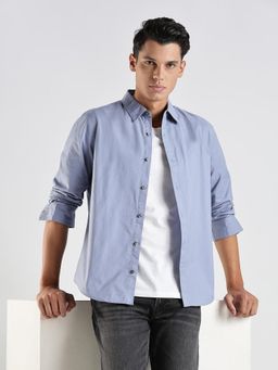 Calvin Klein - Blue Solid Regular Fit Cotton Shirt