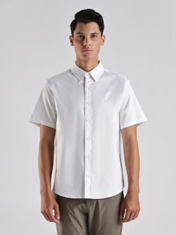 Calvin Klein - White Solid Regular Fit Cotton Shirt