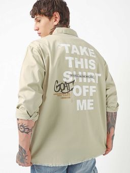 Bewakoof - Men's Cream Typography Oversized Shirt