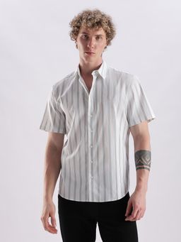 Calvin Klein - White Striped Regular Fit Cotton Shirt