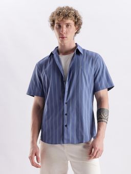 Calvin Klein - Blue Striped Regular Fit Cotton Shirt