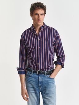 GANT - Mens Navy Blue Button Down Collar Regular Fit Twill Dobby Shirt