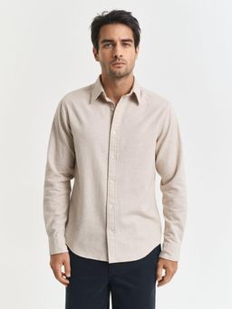 GANT - Mens Beige Spread Collar Regular Fit Flannel Melange Shirt
