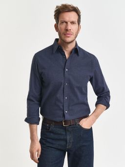 GANT - Mens Blue Spread Collar Regular Fit Flannel Melange Shirt