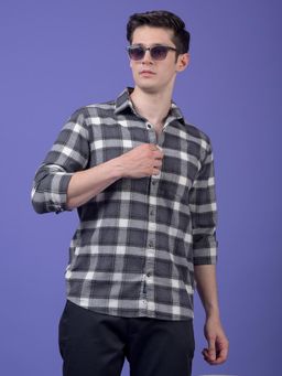 CRIMSOUNE CLUB - Mens Grey Checked Pure Cotton Shirt