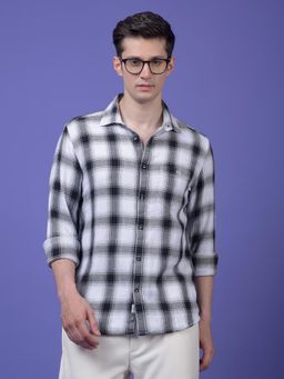 CRIMSOUNE CLUB - Mens White Checked Pure Cotton Shirt