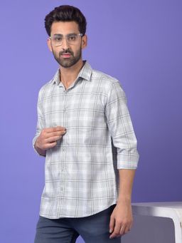CRIMSOUNE CLUB - Mens Grey Checked Pure Cotton Shirt
