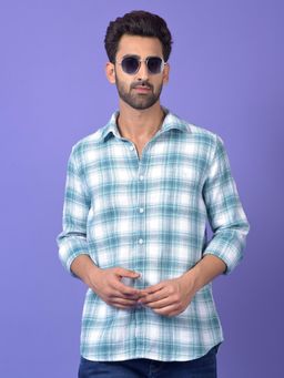 CRIMSOUNE CLUB - Mens Blue Checked Pure Cotton Shirt