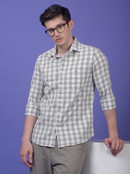 CRIMSOUNE CLUB - Mens Olive Checked Pure Cotton Shirt