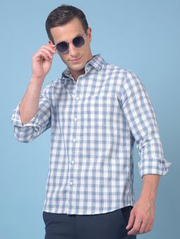 CRIMSOUNE CLUB - Mens Blue Checked Pure Cotton Shirt