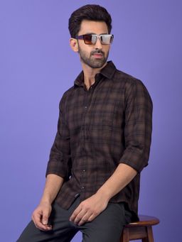 CRIMSOUNE CLUB - Mens Brown Checked Pure Cotton Shirt