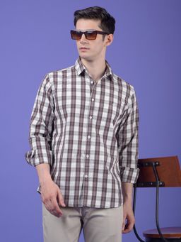 CRIMSOUNE CLUB - Mens Brown Checked Pure Cotton Shirt