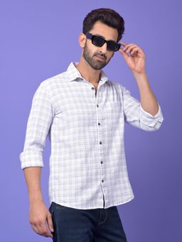 CRIMSOUNE CLUB - Mens White Checked Pure Cotton Shirt