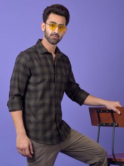 CRIMSOUNE CLUB - Mens Green Checked Pure Cotton Shirt